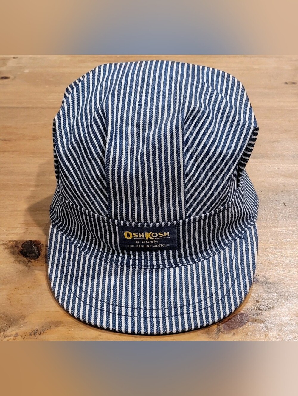 Vintage Osh Kosh Hat Railroad Engineer Hickory Striped Made In USA Snapback Cap